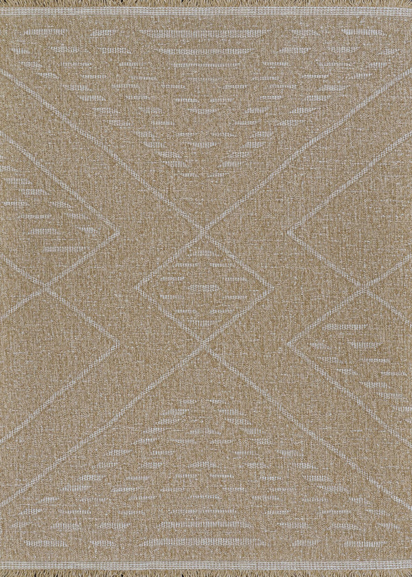 Indoor Outdoor Flatwoven Area Rug – Tribal Diamond Pattern with Fringe