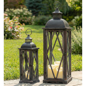 Farmhouse Outdoor Lanterns Set of 2 – Rustic Candle Holder Decor for Patio, Porch & Garden
