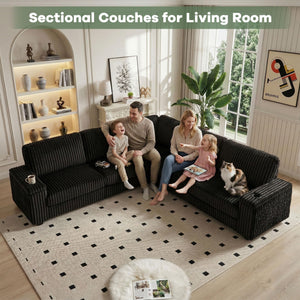 L-Shaped Corduroy Sectional Sofa with USB Charging & Storage