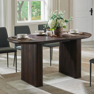 63 Inch Oval Dining Table for 4-6 | Mid-Century Modern Fluted Base Kitchen Table