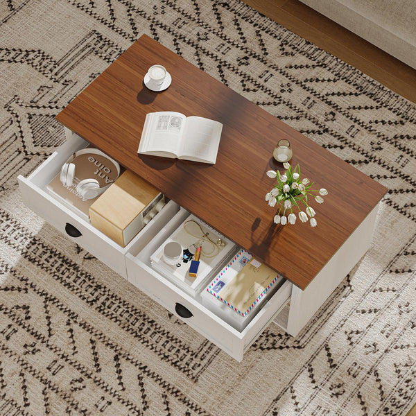 Farmhouse Coffee Table with Storage Shelf