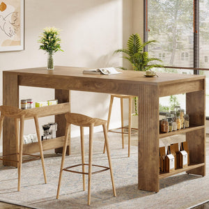 63-Inch Counter Height Bar Table with Storage Shelves