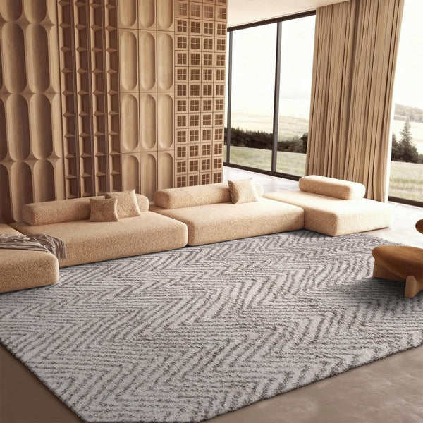 8x10 Ivory Grey Chevron Shag Area Rug – Non-Shedding, Ultra Plush Pile