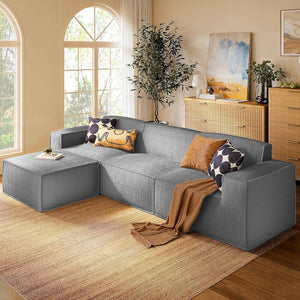 111" L-Shaped Modular Sectional Sofa – Grey Corduroy
