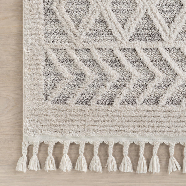 Moroccan Lattice Tassel Runner Rug 2'6" x 10' – Polyester High Pile, Stain Resistant