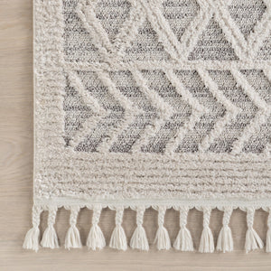 Moroccan Lattice Tassel Area Rug 6'7" x 9' – Plush Shag, Polyester, Indoor