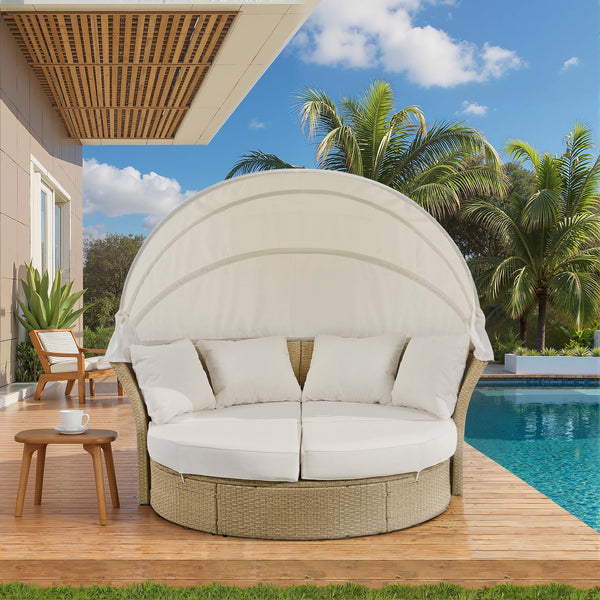 Outdoor Convertible Patio Daybed with Retractable Canopy