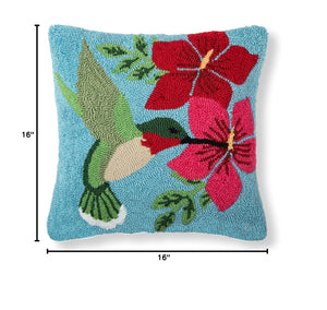 Hummingbird Floral Hooked Accent Throw Pillow 16" x 16" Multicolored