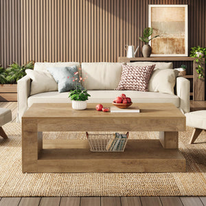 2-Tier Farmhouse Coffee Table, 47" Rectangular Living Room Center Table