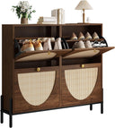Rattan Shoe Cabinet with 4 Flip Drawers