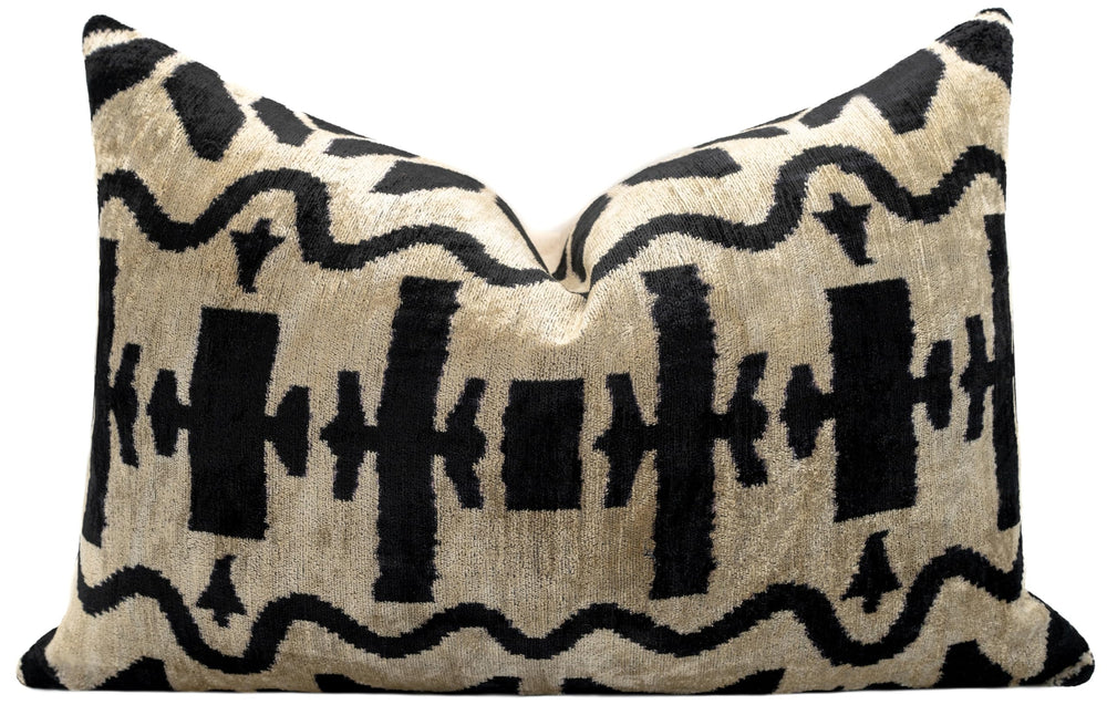 Velvet Throw Pillow with Down Feather Insert – 16x24, Black & White Abstract