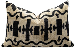 Velvet Throw Pillow with Down Feather Insert – 16x24, Black & White Abstract