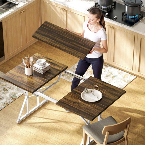 Expandable Dining Table for 4-6 – Farmhouse Rectangle Kitchen Table with Metal Trestle Base