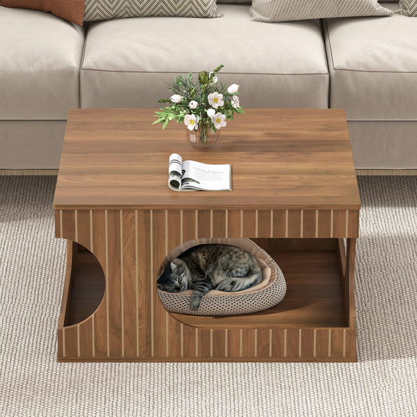 Square Coffee Table with Storage | 2-Tier Mid-Century Modern, Arched Design