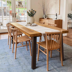 Solid Acacia Wood Dining Table for 6 with Metal Legs – 69 inch