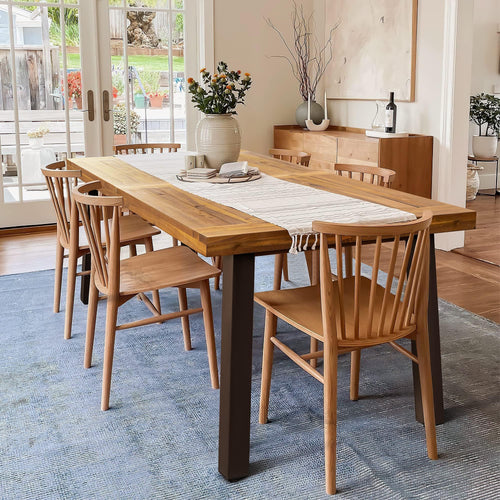 Solid Acacia Wood Dining Table for 6 with Metal Legs – 69 inch