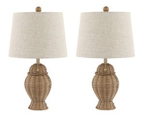 Natural Wicker Table Lamp Set of 2 with Linen Shade