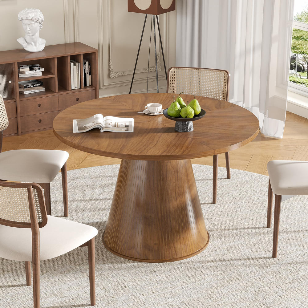 47-Inch Round Dining Table for 4–6 | Mid-Century Modern Fluted Kitchen Table