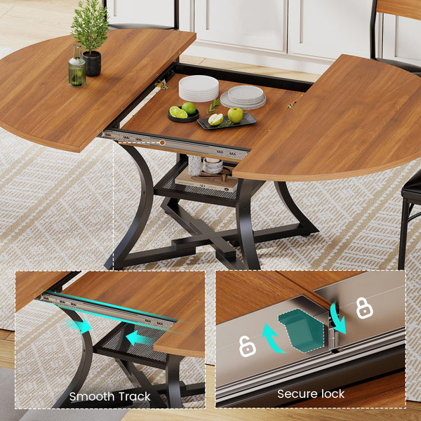 Round Extendable Dining Table Set for 4-8 — 5-Piece Kitchen Table with 4 Cushion Chairs