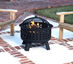 Round Steel Lattice Fire Pit with Spark Screen