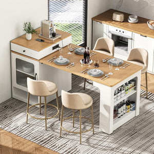 Kitchen Island with Extendable Dining Table & Power Outlet