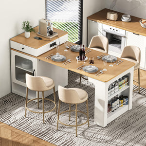 Trygoal Kitchen Island with Extendable Dining Table, 59.5" Rolling Kitchen Storage Table with Double-Sided Storage, Power Outlet and 2 Drawers, for Kitchen,Dining Room, White