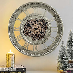 Moving Gear Wall Clock with Roman Numerals – Modern Analog Decor