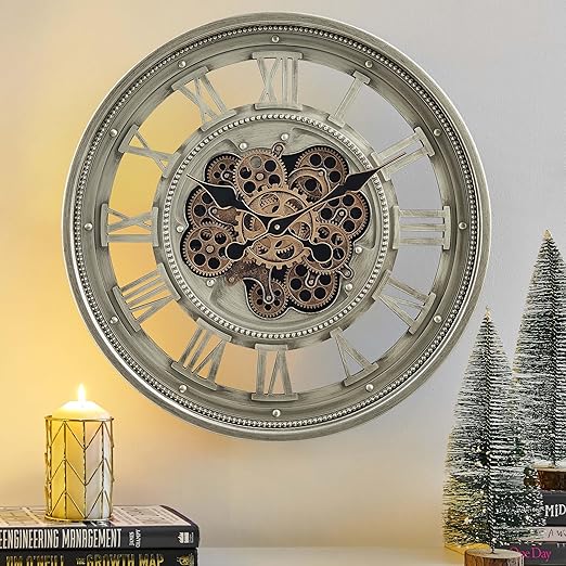 Moving Gear Wall Clock with Roman Numerals – Modern Analog Decor