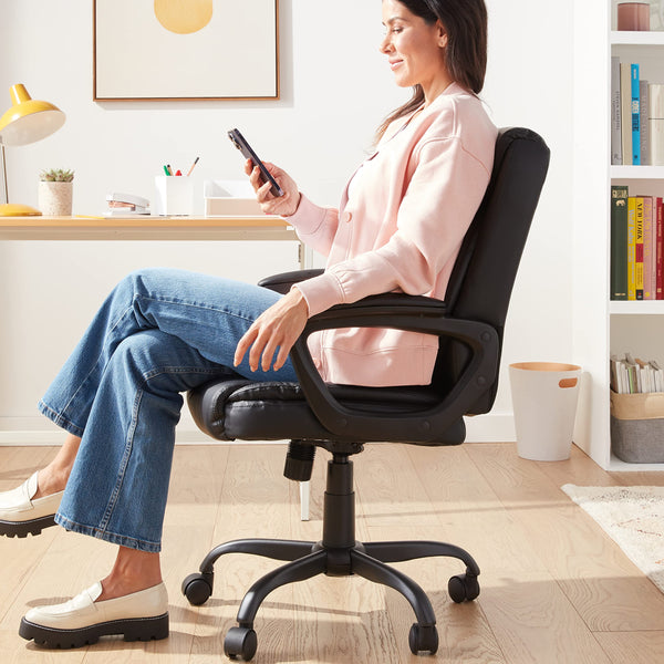 Mid-Back Office Chair with PU Padded Seat & Armrests