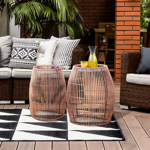 Bamboo Drum Side Table with Iron Top