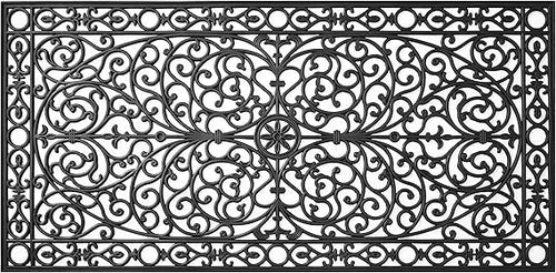 Black Rubber Scroll Doormat – All-Season Heavy Duty