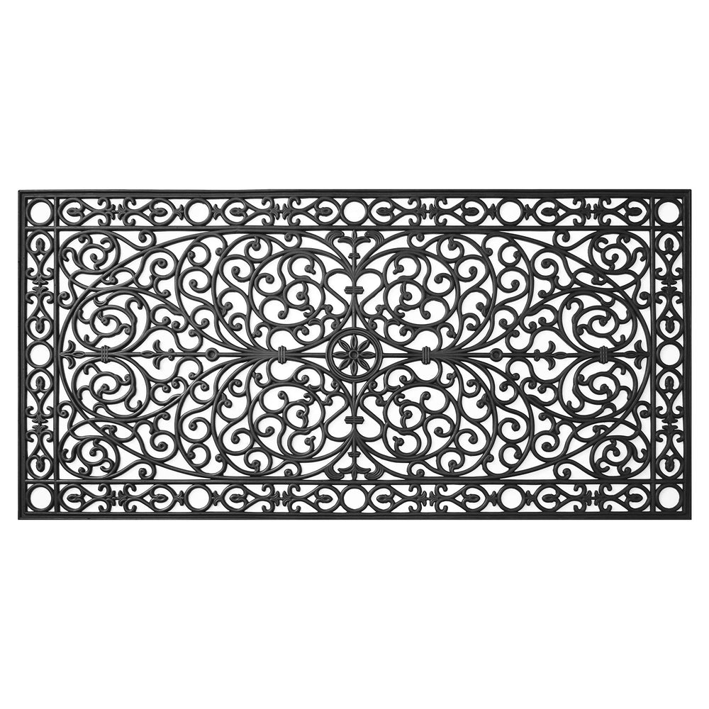 Black Rubber Scroll Doormat – All-Season Heavy Duty