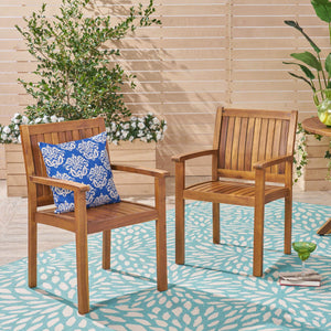 Outdoor Acacia Wood Dining Chairs Set of 2 – Teak Finish