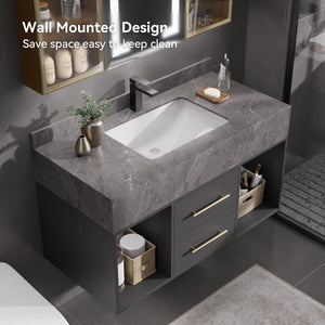 Floating Bathroom Vanity with Sintered Stone Countertop & Undermount Sink