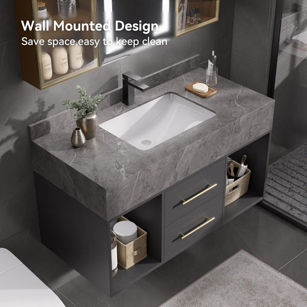 Floating Bathroom Vanity with Sintered Stone Countertop & Undermount Sink