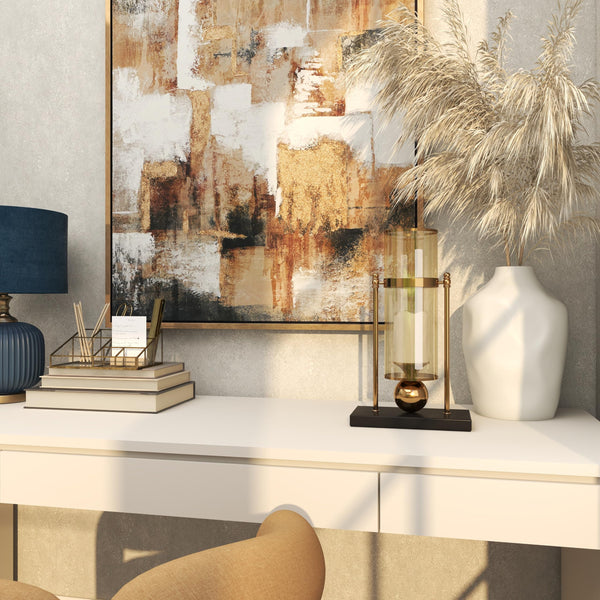 Gold Metal Hurricane Pillar Candle Holder