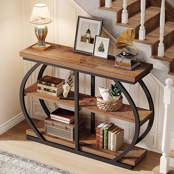 Industrial 3-Tier Console Table with Arched Metal Frame