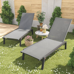 Outdoor Chaise Lounge Set of 2, Foldable Recliner with 4-Position Backrest