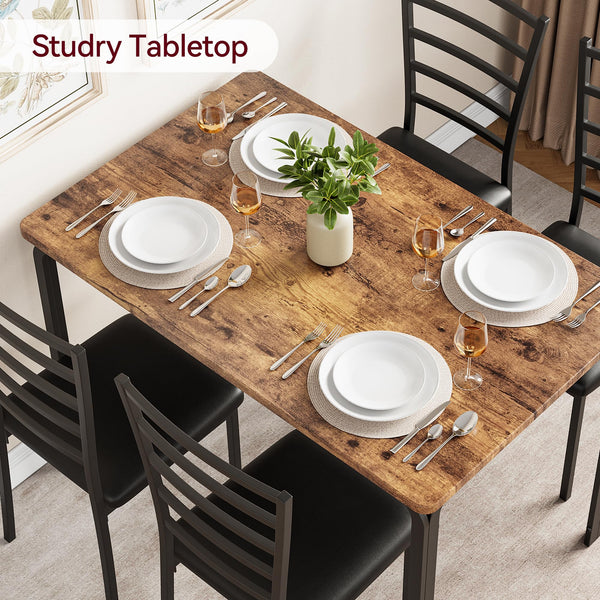 5-Piece Dining Table and Chair Set with Cushioned Chairs