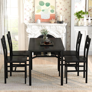 5-Piece Wood Dining Table Set with Storage Shelf