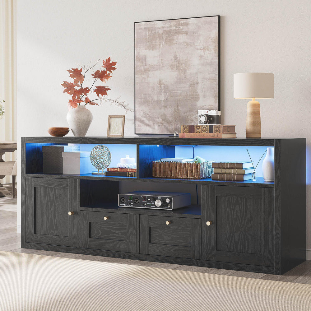 57" Modern TV Stand with LED Lights & Charging Station