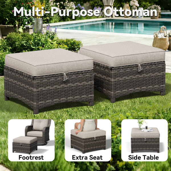 Outdoor Wicker Patio Ottomans Set of 2 with Cushion