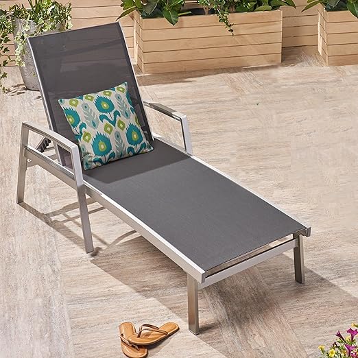 Outdoor Aluminum Adjustable Chaise Lounge Chair with Mesh Seating