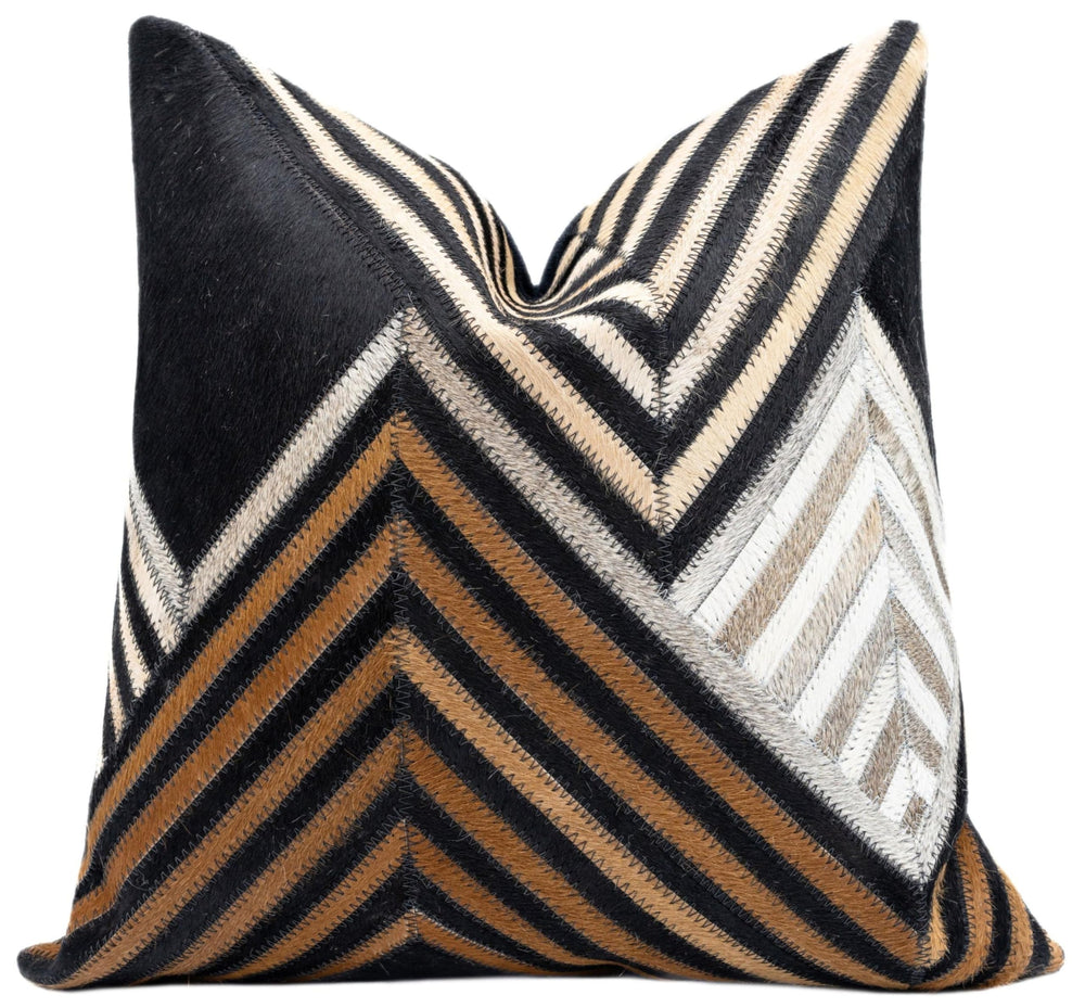 Genuine Cowhide Leather Patchwork Throw Pillow with Feather Down Insert