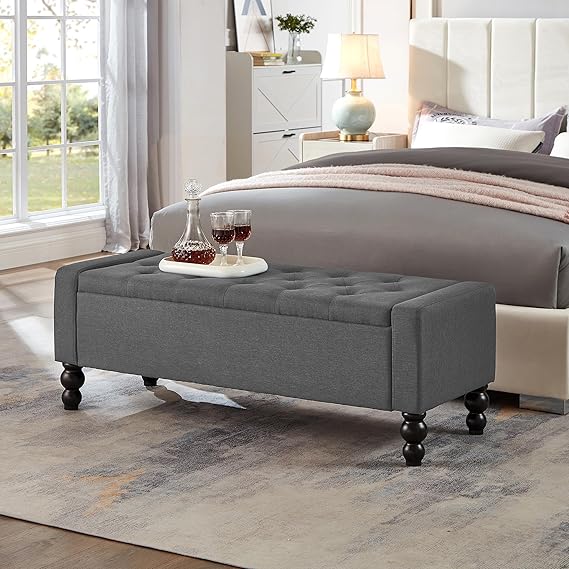 50-Inch Upholstered Storage Ottoman Bench with Safety Hinge – 660 lb Capacity