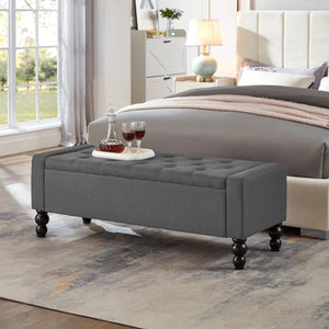 50-Inch Upholstered Storage Ottoman Bench with Safety Hinge – 660 lb Capacity