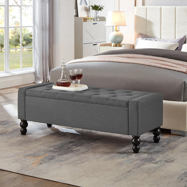 50-Inch Upholstered Storage Ottoman Bench with Safety Hinge – 660 lb Capacity
