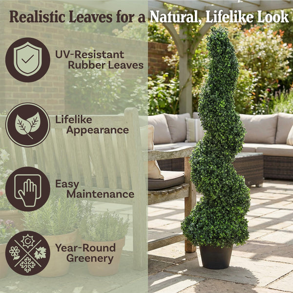 50-Inch Spiral Boxwood Topiary Artificial Trees Set of 2