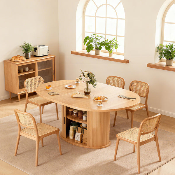 63 Inch Extendable Round Dining Table with 2-Tier Storage Shelf