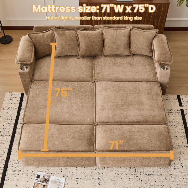 King Size Pull-Out Sofa Bed – 4-in-1 Convertible Sleeper with USB Ports & Storage